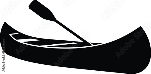 Black and white vector illustration of a boat silhouette traveling on the ocean water as a symbol of sea transportation and travel design