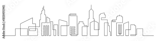 Continuous Line Drawing of City Skyline Illustration of Urban Landscape and Metropolitan Architecture with Buildings Towers and Structures in Minimalist Style on Isolated White