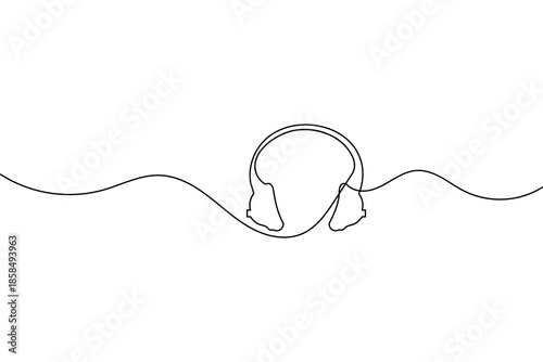 Minimalist single line art headphones vector illustration for music and podcast concept