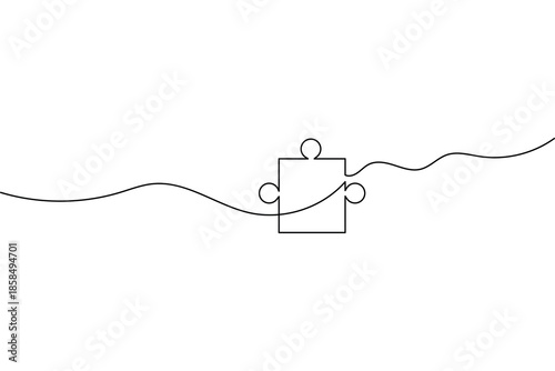 Minimalist continuous line drawing of a puzzle piece for business solution and logic concept