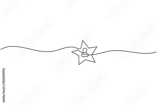 Continuous one line drawing of star with person icon for success and leadership concept