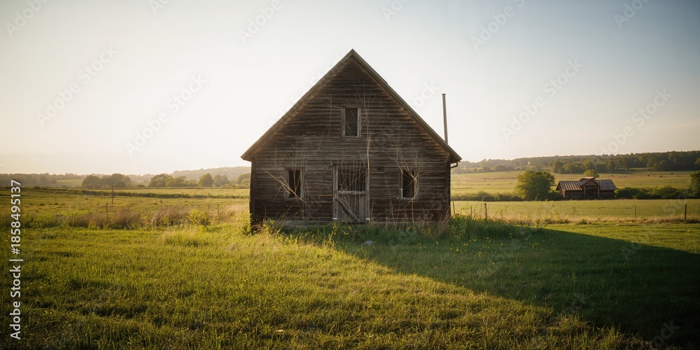 Obraz premium Weathered house in a rural setting, highlighting architectural preservation challenges
