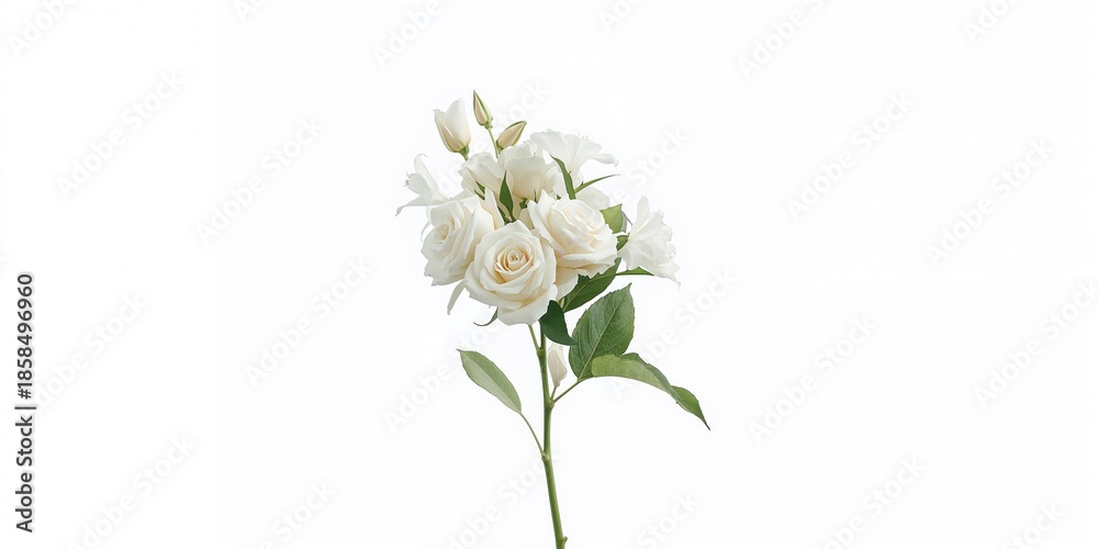 Obraz premium Single white flowers on a white background, ideal for decorative or editorial header purposes