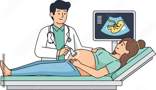 Doctor Performing Ultrasound on Pregnant Woman.