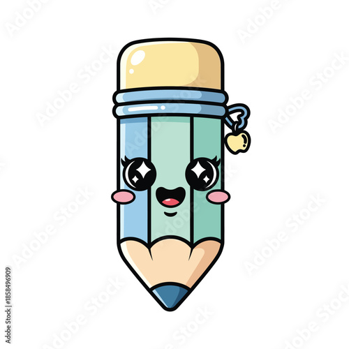 Cute Cartoon Pencil Character with Smiling Face.