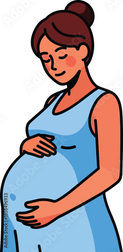 Pregnant Woman Touching Belly with Happiness.