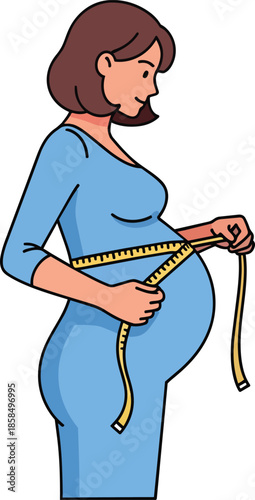 Pregnant Woman Measuring Belly with Tape.