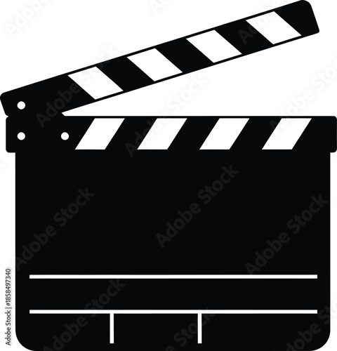 An isolated black and white movie clapper board vector illustration of a Hollywood cinema slate used by a director for film production and video entertainment scenes