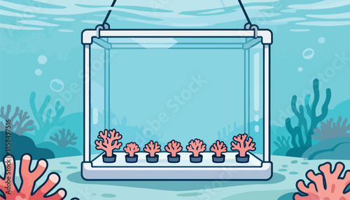 A coral farm within a glass enclosure on the ocean floor