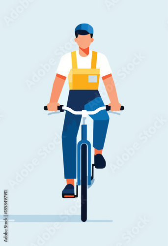 Person in workwear rides a bicycle