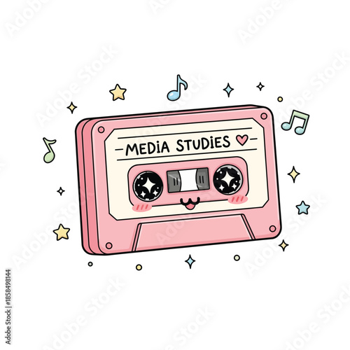 Pink Cartoon Cassette Tape with Smile.