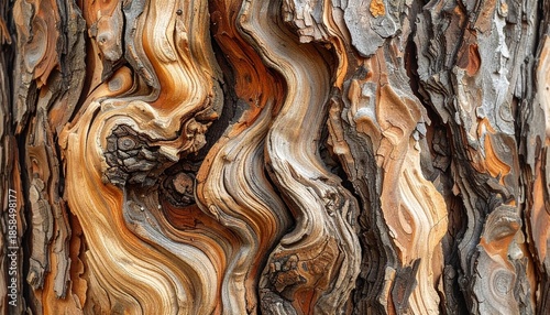 Wallpaper Mural Wood bark texture, weathered tree trunk showcasing rough pine bark texture with rich orange, brown, gray tones, prominent, swirling wood knot creates an abstract, organic pattern, tree bark Torontodigital.ca