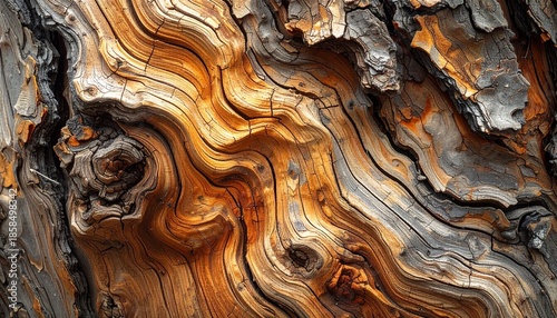 Wallpaper Mural Wood bark texture, weathered tree trunk showcasing rough pine bark texture with rich orange, brown, gray tones, prominent, swirling wood knot creates an abstract, organic pattern, tree bark Torontodigital.ca