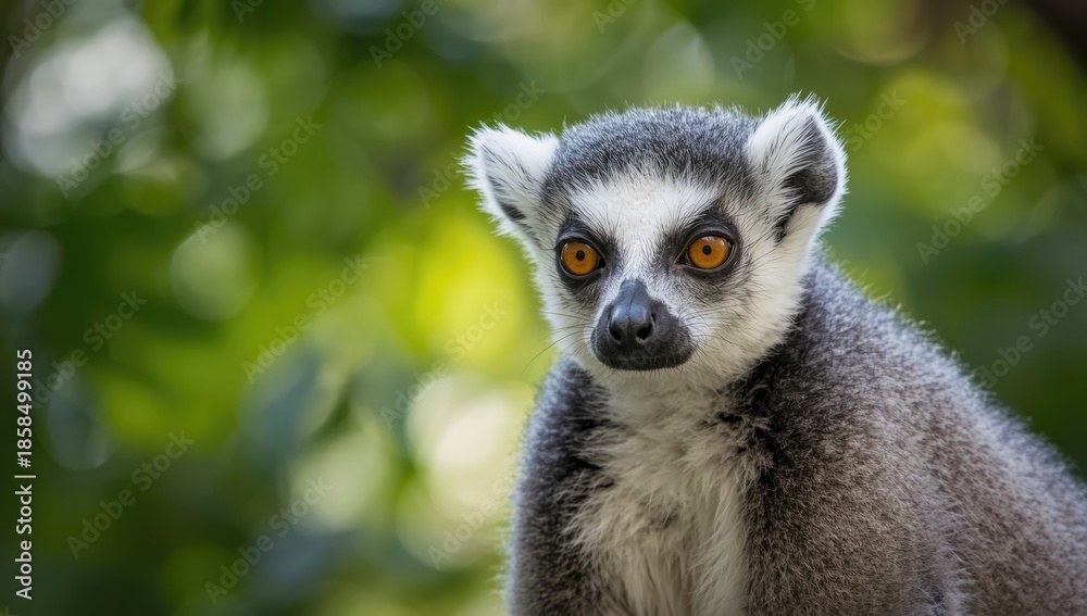 Fototapeta premium Lemur's eye with focused gaze and textured fur, ideal for nature-themed layout backgrounds