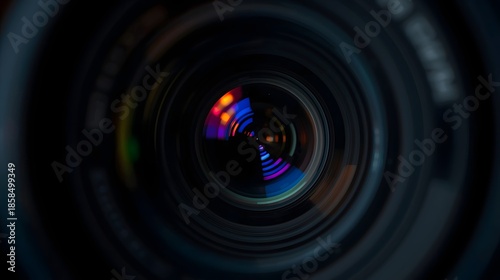 Professional cinema camera lens in macro detail,