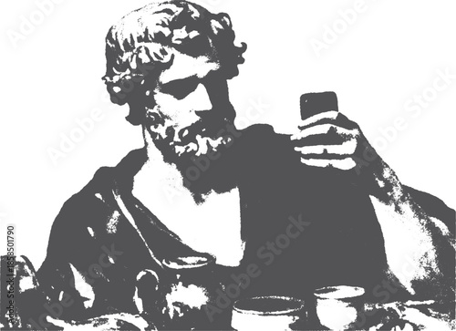 Philosopher statue bust in white monochrome style. An ancient cultural artifact representing knowledge and wisdom, perfect for a vector illustration set.