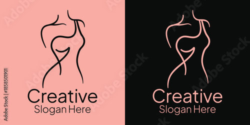 Minimalist female body line art logo template for beauty salon spa wellness and fashion brand identity design concept. Vector illustration