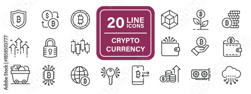 Crypto Currency Line Icons Set Collection of Blockchain Technology Digital Assets and Decentralized Finance Solutions