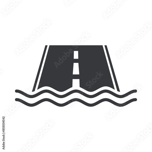 Isolated pictogram road submerged in water, symbolizing flooded street and a flooded closed road.