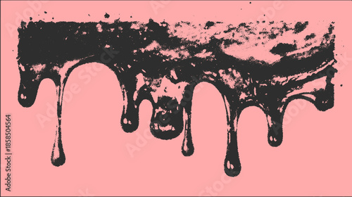 Black paint drip texture on a pink background. Simple vector illustration showcasing artistic style and visual contrast.