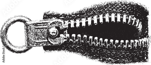 Zipper fastener accessory in black with a modern design. Detailed vector illustration showcasing texture and functionality in a set format.