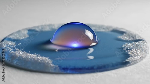 Round glass orb rolling on flat surface indoors while light reflects and changes color