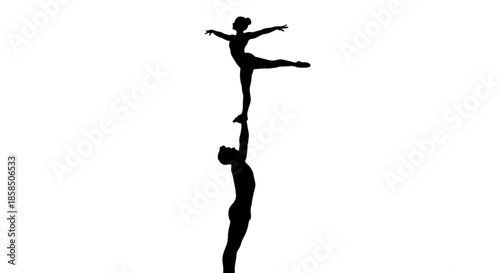 Two people in acrobatic pose stacked.