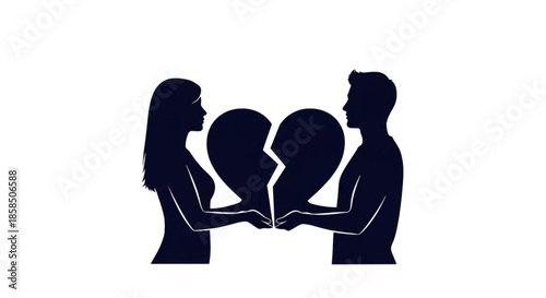Couple holding broken heart silhouette.