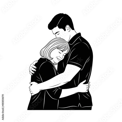 Man Hugging a Young Woman.