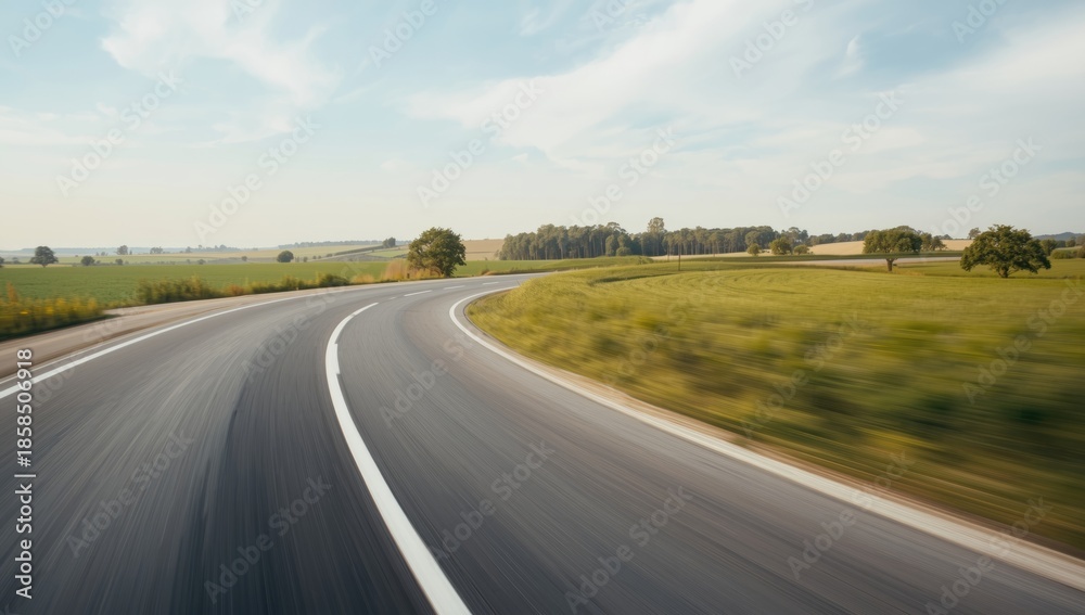 Fototapeta premium Out-of-focus highway scene in a countryside setting highlighting infrastructure development