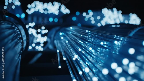 Light patterns from fiber optics in a dark background at night showing bright points