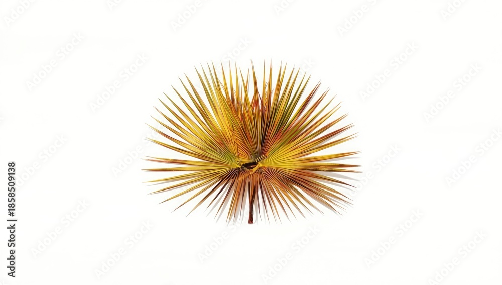 Fototapeta premium Single palm leaves on white backdrop, ideal for editorial header or text overlay