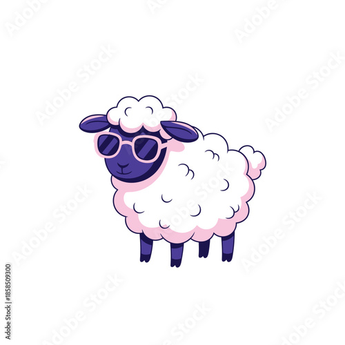 Cartoon Sheep Wearing Sunglasses Isolated.