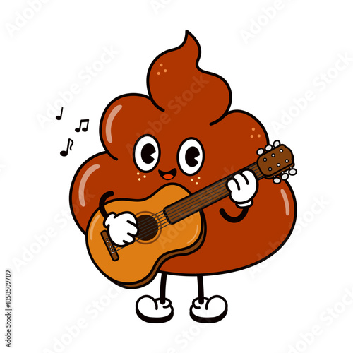 Poop emoji character playing guitar and singing music