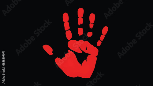 Red handprint on a black background illustrating protest or solidarity gesture