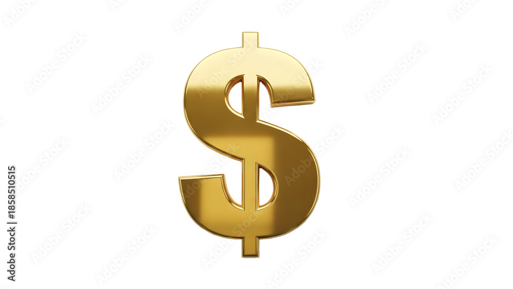 Fototapeta premium Golden dollar sign isolated on transparent background