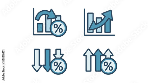 Financial Growth Icons in Modern Blue Design with Percentage Symbols for Business Infographics