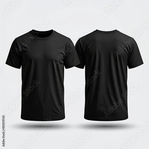 Blank black t-shirt, front and back view