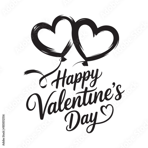 Two black hearts with calligraphy text celebrating a happy valentine s day occasion