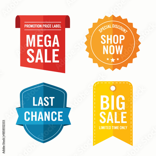 Shopping promotion sticker collection with big sale, mega sale and special discount marketing badge designs.