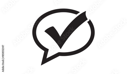 Confirmed Message Speech Bubble Icon, Bold Checkmark in Chat Bubble for Approval, Verification and Success Concept