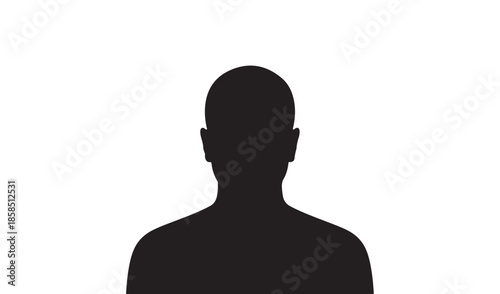 Black silhouette of a man head and shoulders profile for anonymous user avatar