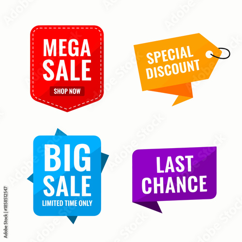 Colorful promotional sale badges set for limited time shopping offers