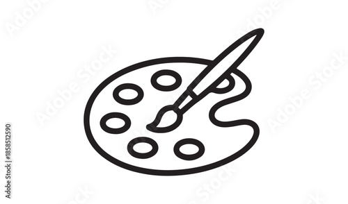 Minimalist Artist Palette and Paintbrush Line Icon for Creative Design and Art Education Projects