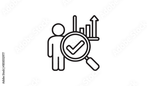 Human resources hiring icon with person magnifying glass and growth bar chart