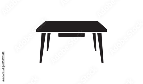Minimalist office table or desk silhouette isolated on a plain white background