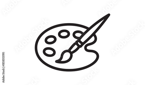 Artist palette outline icon with paint brush representing creative art and design
