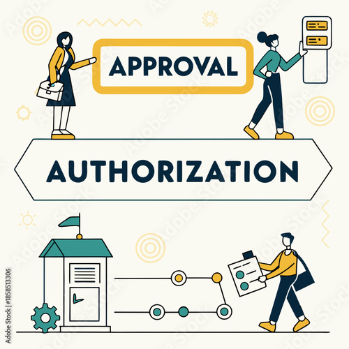 Approval authorization process workflow, business document, teamwork cooperation flowchart vector illustration