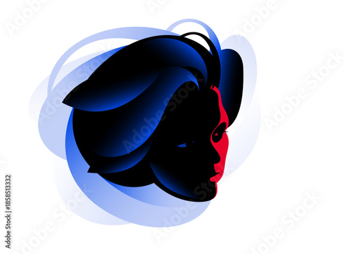 Witch vector illustration, a portrait of a women in dark tones, scary face of attractive woman.