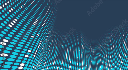 Dotted vector abstract background, blue dots in perspective flow, multimedia information theme, big data technology image, cool backdrop.